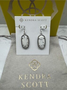 Kendra Scott White Howlite Drop Earrings with Silver Frame